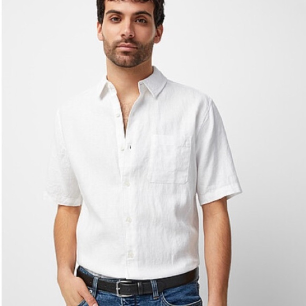 NWOT SIMONS Men's European Flax Linen Short Sleeve Shirt